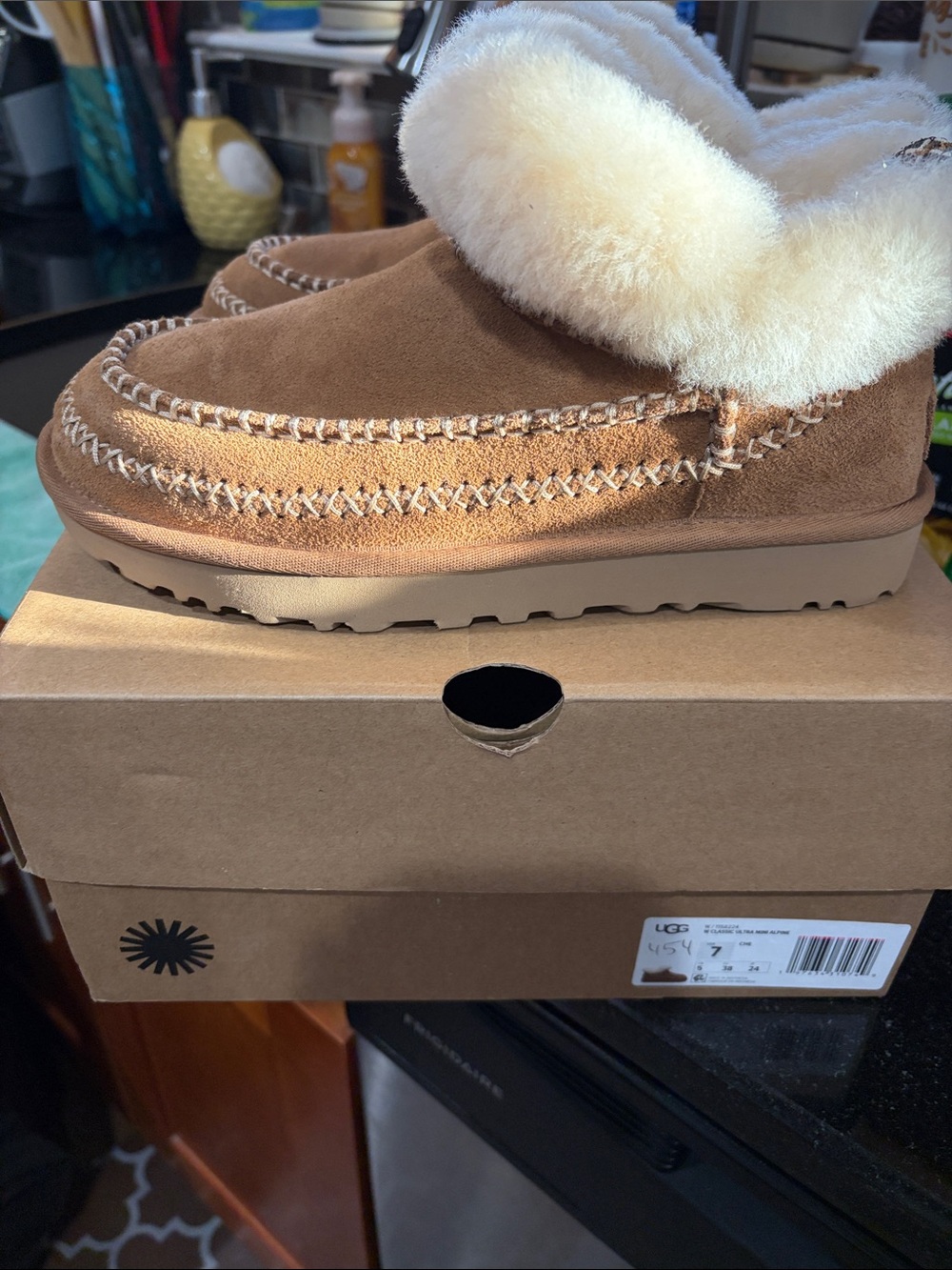 UGG women Chestnut Suede Shearling Moccasin Boots